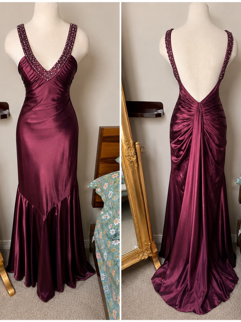 Vintage Y2K Cache Beaded Satin Mermaid Gown NWT military ball gala dress vampy